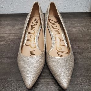 Sam Edelman Dori Metallic Silver Pointed Toe Kitten Heel Pumps